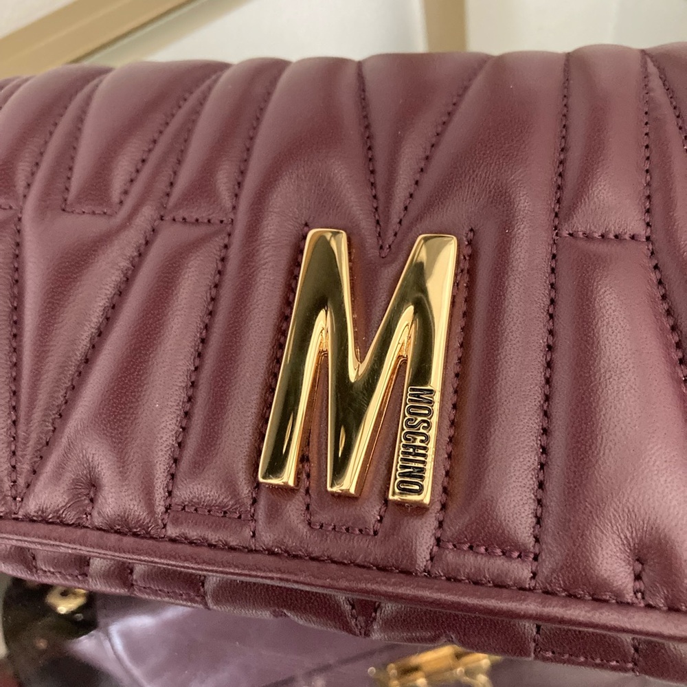 SOLD Moschino Burgundy Crossbody Bag with Gold Chain - Picture 12 of 12